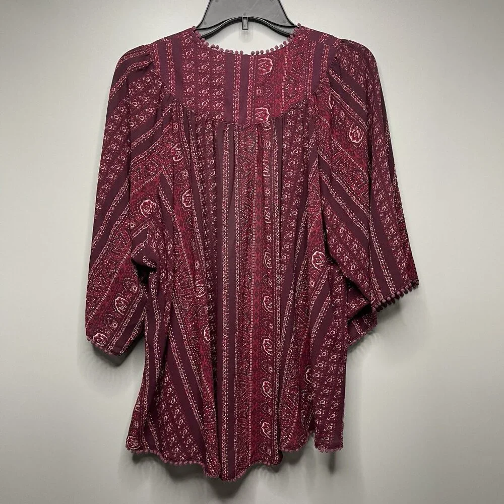 Ecote Urban Outfitters Boho Geometric Tribal Print Kimono Sleeve Burgundy Small - Picture 7 of 8